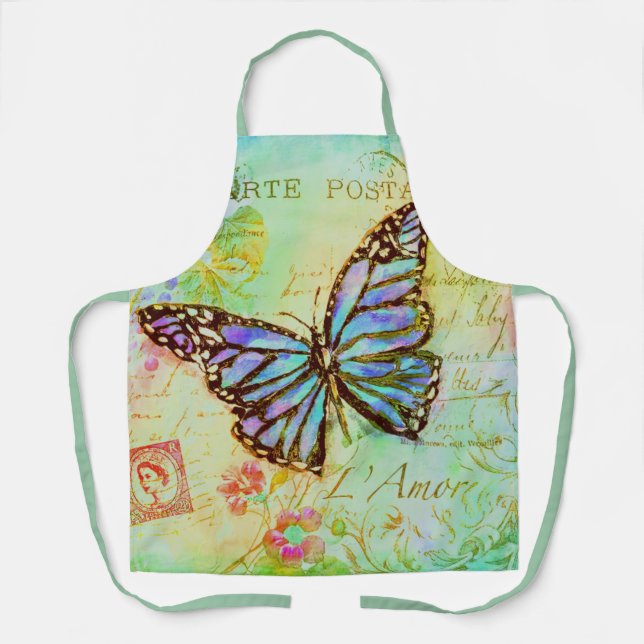 Tablier Papillon sarcelle et violet (Recto)