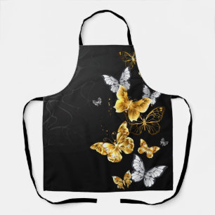 Tablier Papillons d'or et de blanc