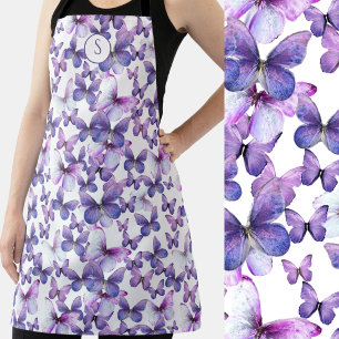 Tablier Papillons Violets Monogramme Moderne Élégant Perso