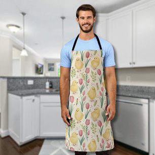 Tablier Pâques vintage poussins jaunes mignons tulipes rou