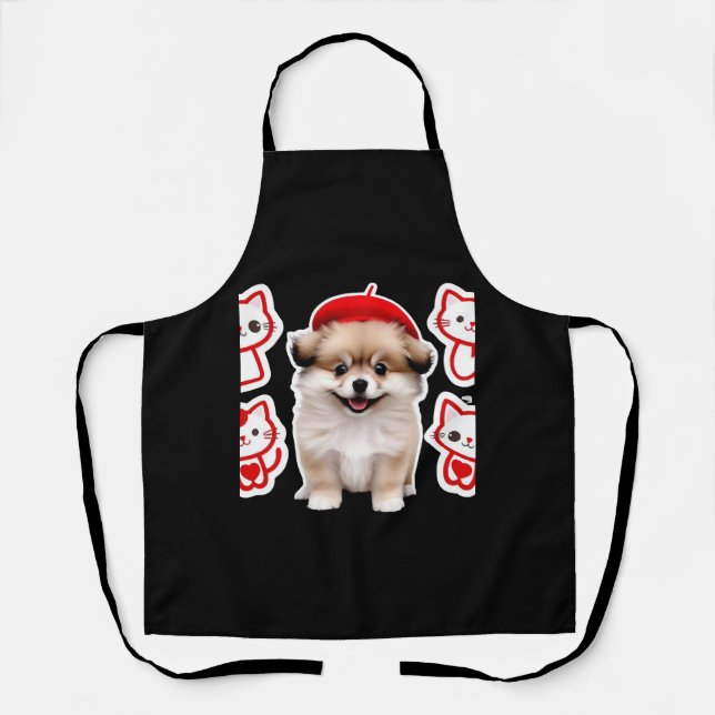 Tablier Paris Pup & Kitty Crew - Cute Beret Chien et Chat (Recto)