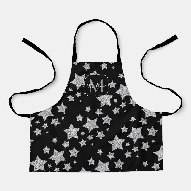 Tablier Parties scintillant argent scintille étoiles motif (Recto)