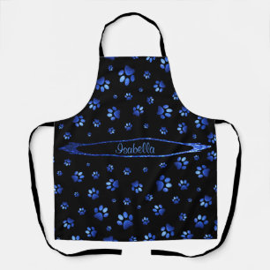 Tablier Parties scintillant bleue chien patte motif Monogr