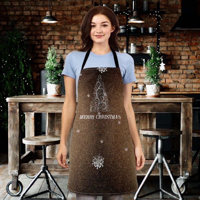 Tablier Parties scintillant d'arbre de Noël et flocons de  (Gold Christmas Tree Glitter and Snowflakes Apron)