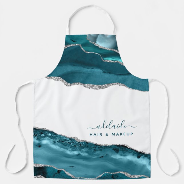 Tablier Parties scintillant d'argent bleu Art moderne Aqua (Recto)