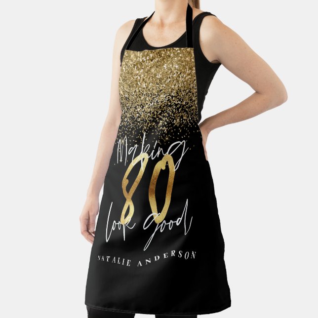 Tablier Parties scintillant d'or noir moderne 80e annivers (Insitu)