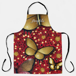 Tablier Parties scintillant en or noir et rouge Papillons