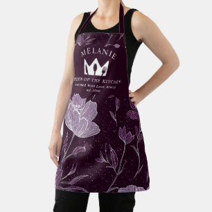 Tablier Parties scintillant florale violet Motif Queen of