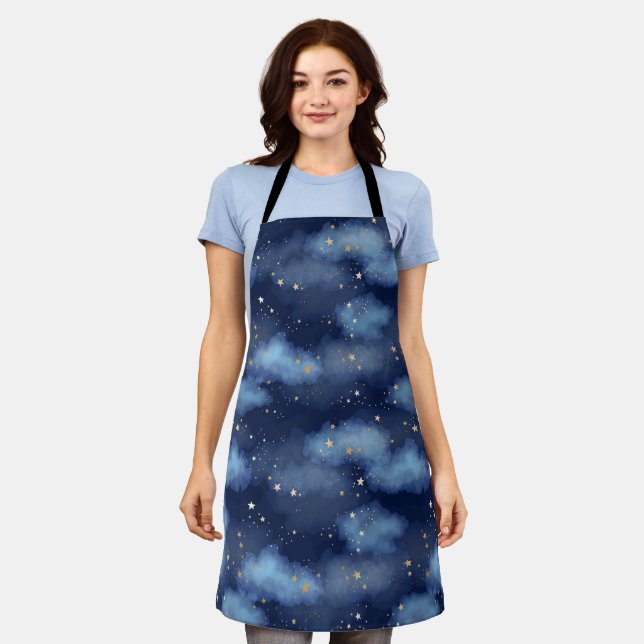 Tablier Parties scintillant Gold Stars Dark Blue Sky Motif (Porté)