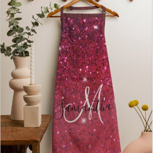 Tablier Parties scintillant moderne rouge et rose Nom des 