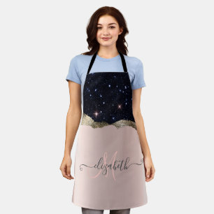 Tablier Parties scintillant noire moderne Rose or Monogram