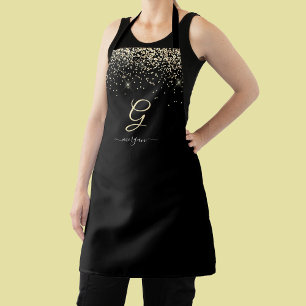 Tablier Parties scintillant or & Monogramme Nom de script 