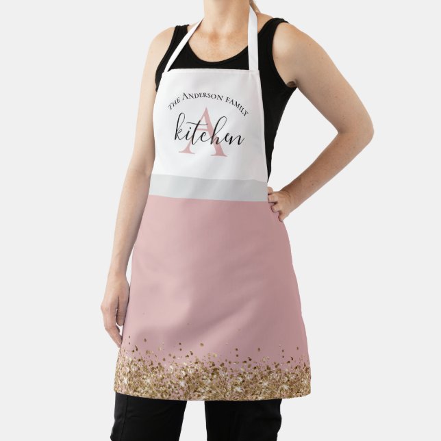 Tablier parties scintillant or rose monogramme personnalis (Insitu)