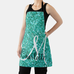 Tablier parties scintillant pétillante turquoise monogramm