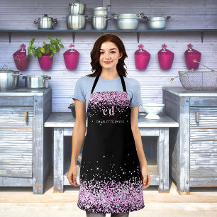 Tablier Parties scintillant rose noir monogramme nom initi