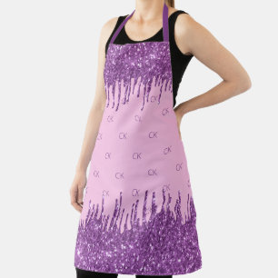 Tablier Parties scintillant rose violet rose monogramme in