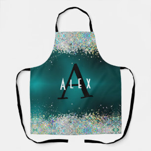 Tablier Parties scintillant Turquoise bleue Monogramme Ajo