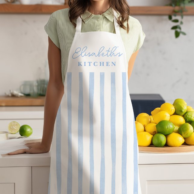 Tablier Pastel Blue Stripes Name Apron (Créateur téléchargé)