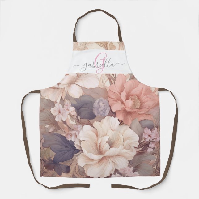 Tablier Pastel Floral personnalisé avec nom et monogramme (Recto)