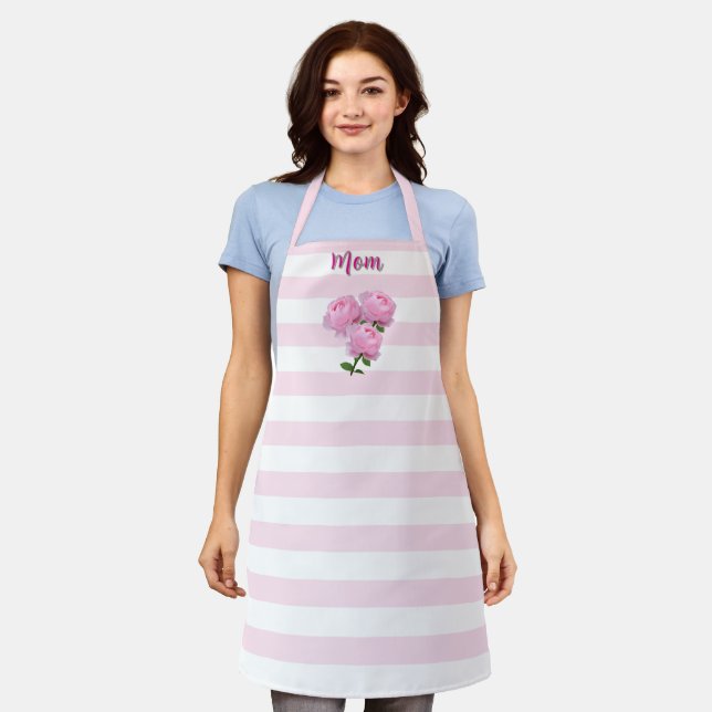 Tablier Pastel Pink Grandes avec Roses Roses Rose "Maman" (Porté)
