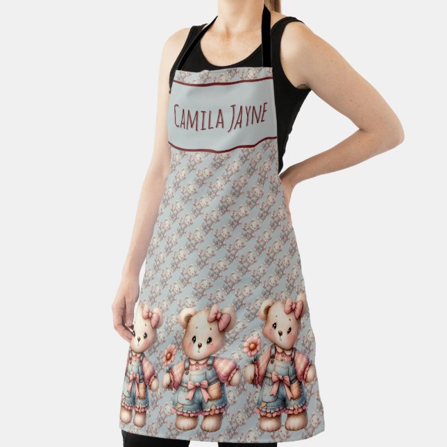 Tablier Pastel Teddy Bear Holding Flower Wear Overalls (Insitu)