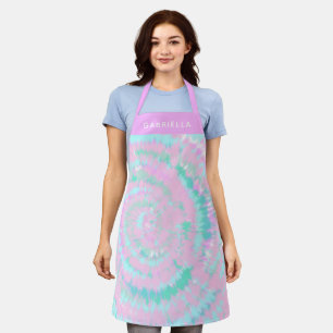 Tablier Pastel Tie Dye Motif Pink Aqua Mint Personnalisé
