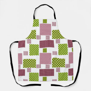 Tablier Patchwork brun vert pois dos blanc