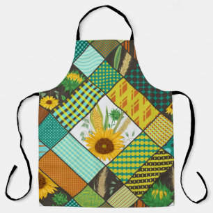 Tablier Patchwork de céréales, tournesols, motif géométriq