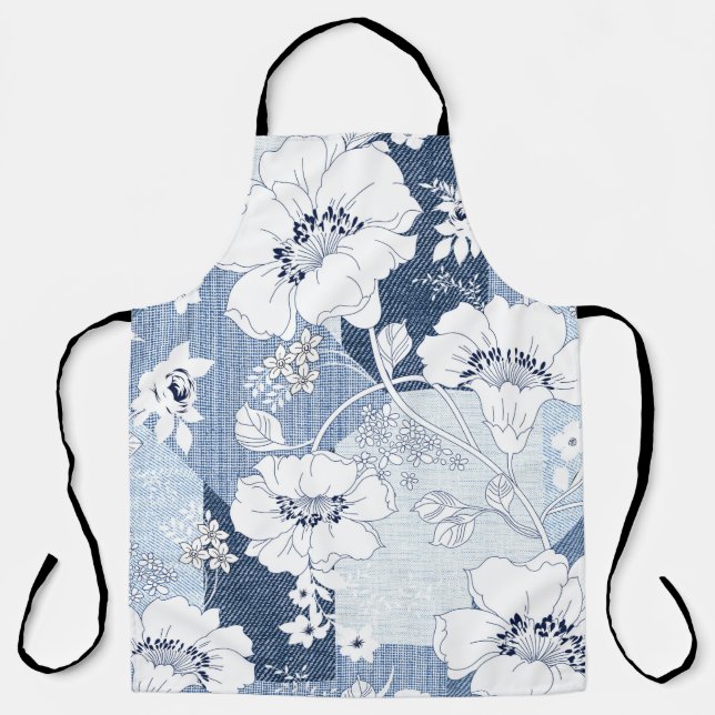 Tablier patchwork de denim transparent sur fleur (Recto)
