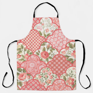Tablier patchwork floral transparent motif avec roses pa