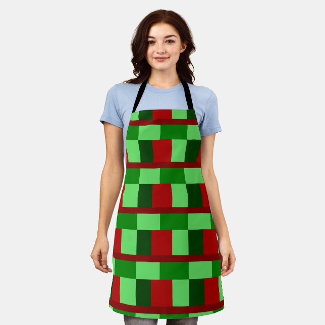 Tablier Patchwork Noël vert rouge (Porté)