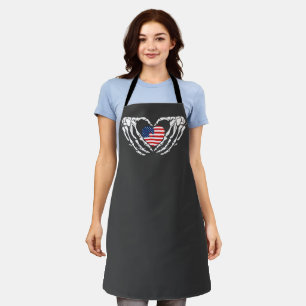 Tablier Patriotique Skeleton Heart America Drapeau Hallowe