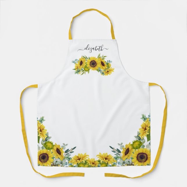 Tablier Pays Floral Aquarelle Jaune Tournesol Apron (Recto)