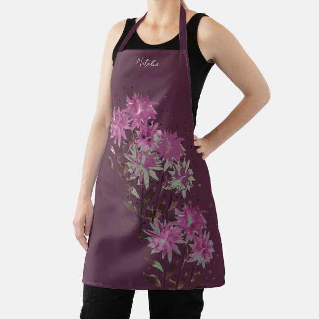 Tablier Pays Moderne Purple Floral Monogramme (Insitu)
