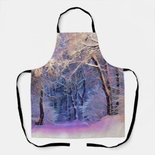 Tablier Paysage hivernal avec l'aquarelle des arbres neigé