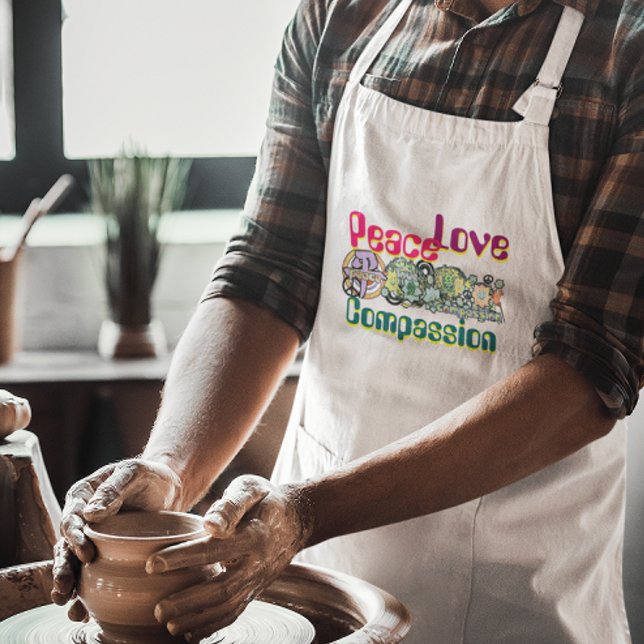 Tablier Peace Love Compassion Hippie Graffiti Kanji Love (Créateur téléchargé)
