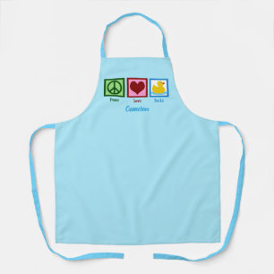 Tablier Peace Love Ducks Cute Blue Monogramme