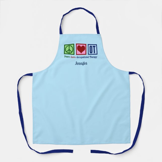 Tablier Peace Love ergothérapie Monogramme Blue OT (Recto)