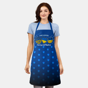 Tablier Peace Love Happiness Coeurs bleus sur BLUE avec no