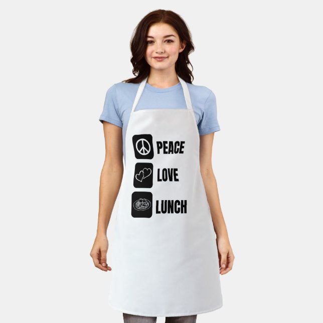 Tablier Peace Love Lunch - Amusement Design pour le déjeun (Porté)