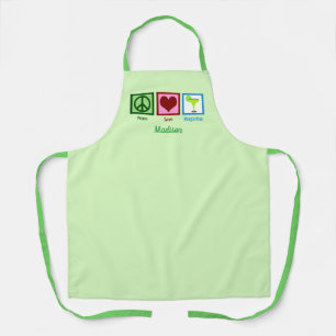 Tablier Peace Love Margaritas Cute Custom Green Bartender