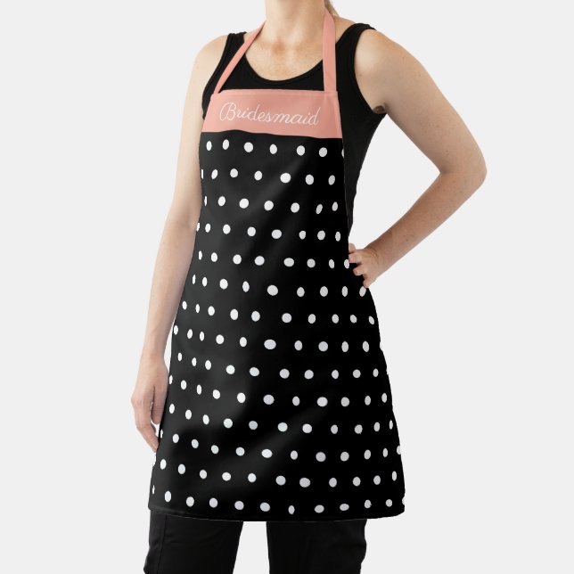 Tablier Peach Bridesmaid noir et blanc Polka Dot Name (Insitu)