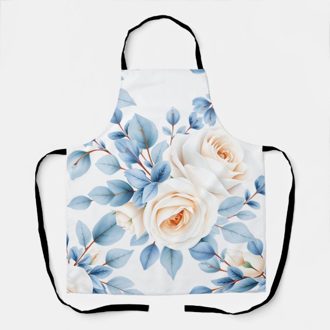 Tablier Peach Roses Dusty Blue Eucalyptus Pattern (Recto)
