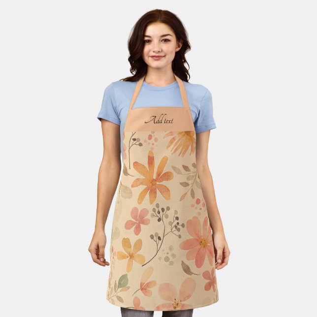 Tablier Peachy—motif floral rose doré (Porté)