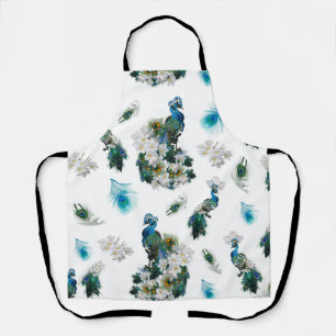 Tablier Peacock Plumes sur blanc Running Motif Clutch