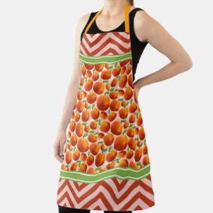 Tablier Pêches Mignonnes à pois et chevron orange