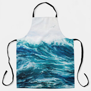 Tablier peinture à l'huile montrant les vagues de l'océan