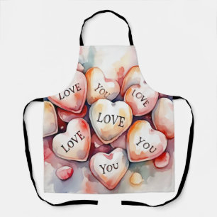 Tablier Peinture aquarelle coeurs cadeau Maman Je t'aime 