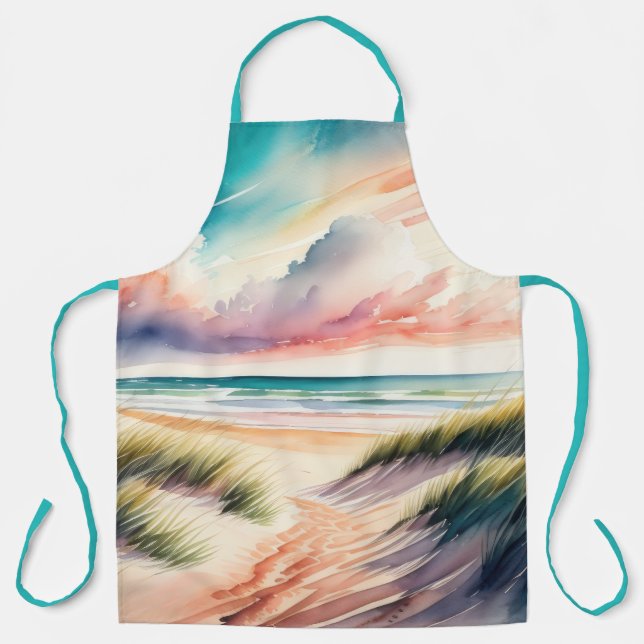 Tablier Peinture aquarelle de plage (Recto)