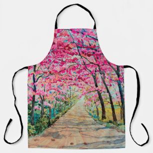 Tablier Peinture aquarelle paysage couleur rose rouge Tunn